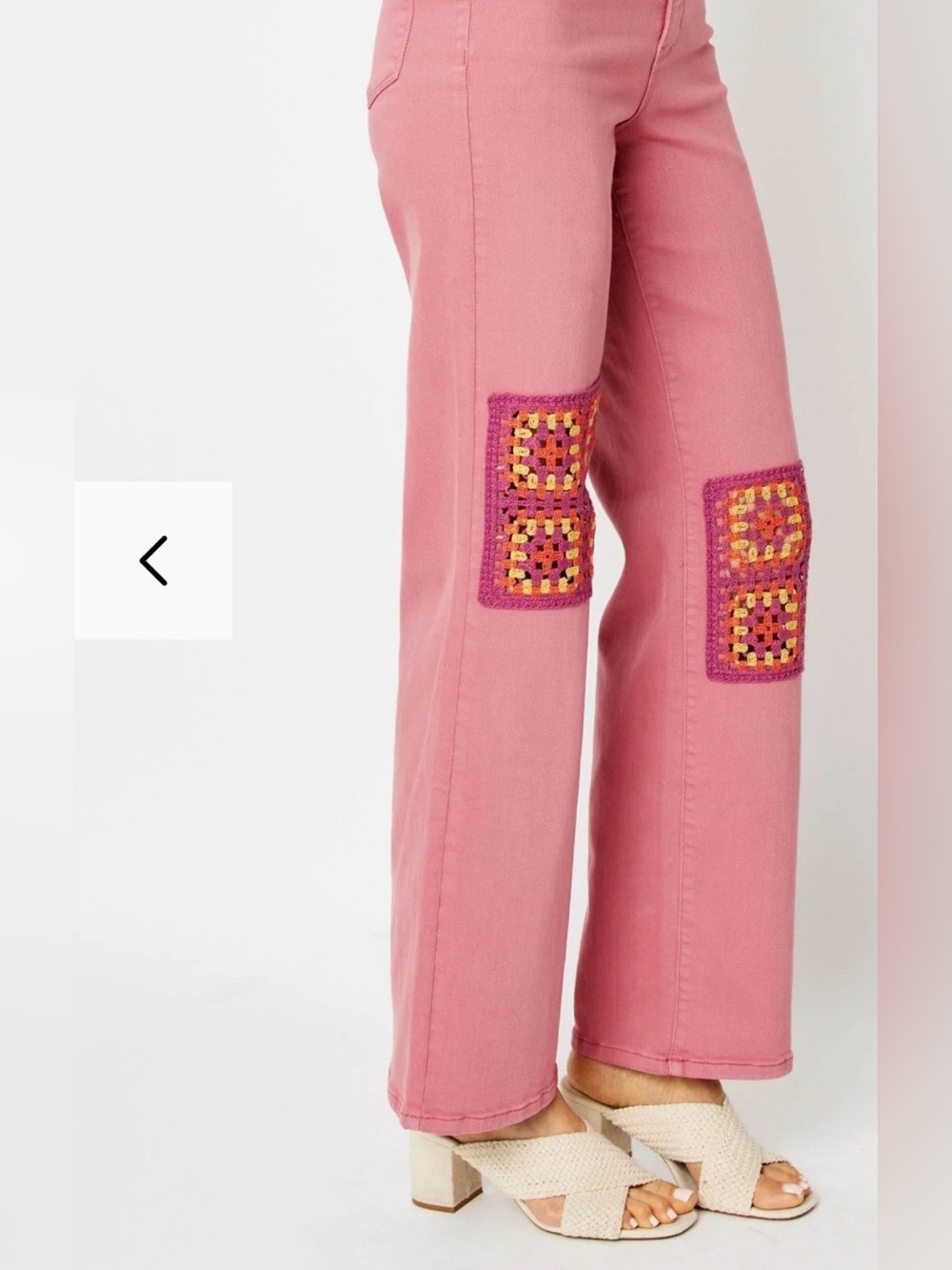 NWT size 15/32 Judy Blue High Waisted Dyed Crochet Patches Wide Dusty Rose Jeans